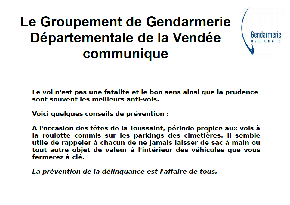 info gendarmerie vol