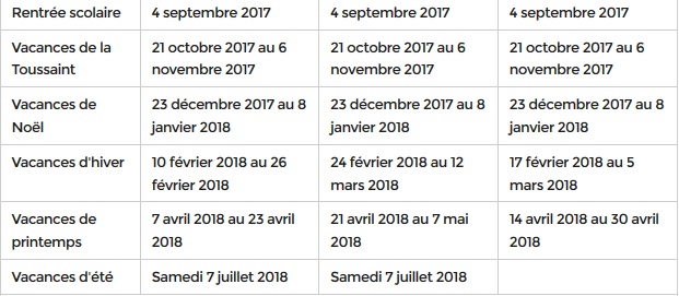 dates vacances 2017 2
